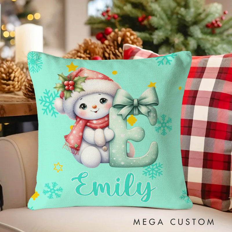Personalized Cartoon Character Snowman Soft Throw Pillow Cover with Name Home Decor Christmas Gift