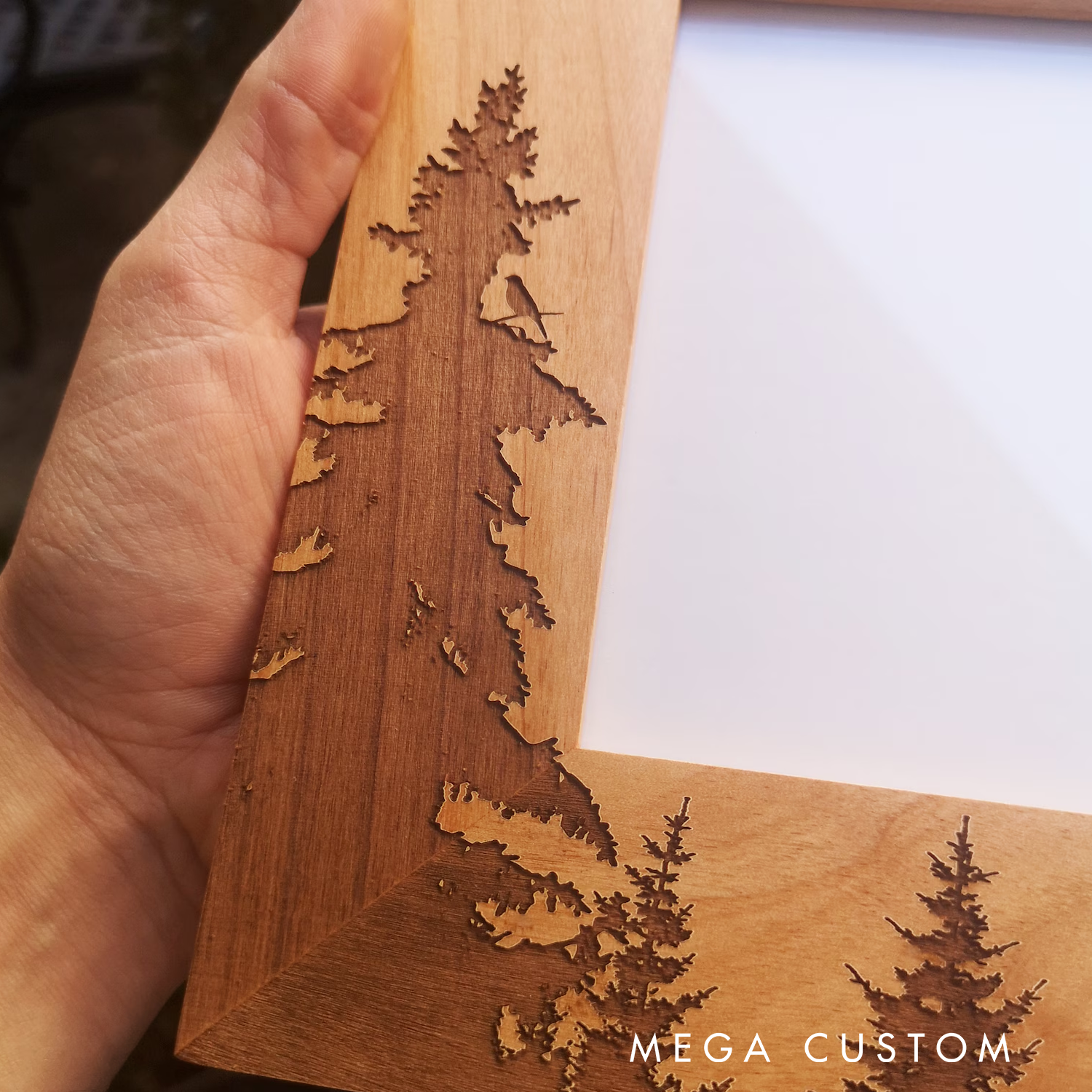 Personalized Engraved Wood Picture Frame Custom with Your Name Forest Themed Photo Frame with Pine Trees Nature Gift for Him Outdoor Lover