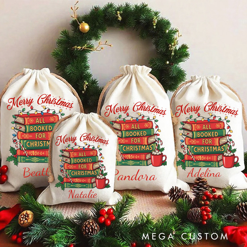 Personalized All Booked for Christmas Bag Merry Christmas Santa Sack with Name Bookworm Xmas Sack for Book Lover Gift Librarian Gift