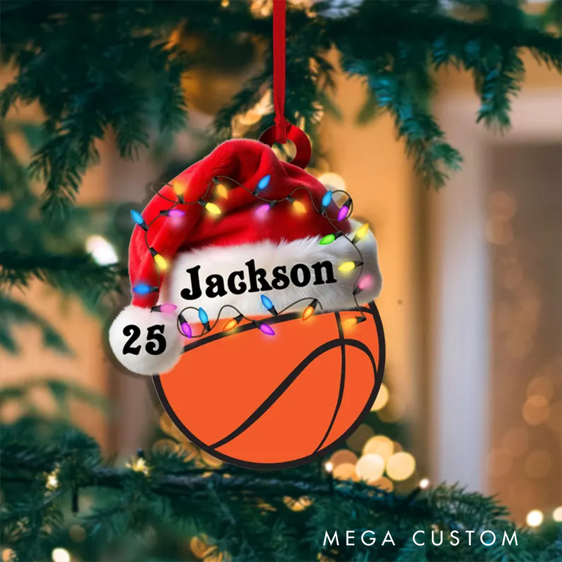Personalized Acrylic Sports Christmas Ornaments with Custom Name, Number, and Festive Design
