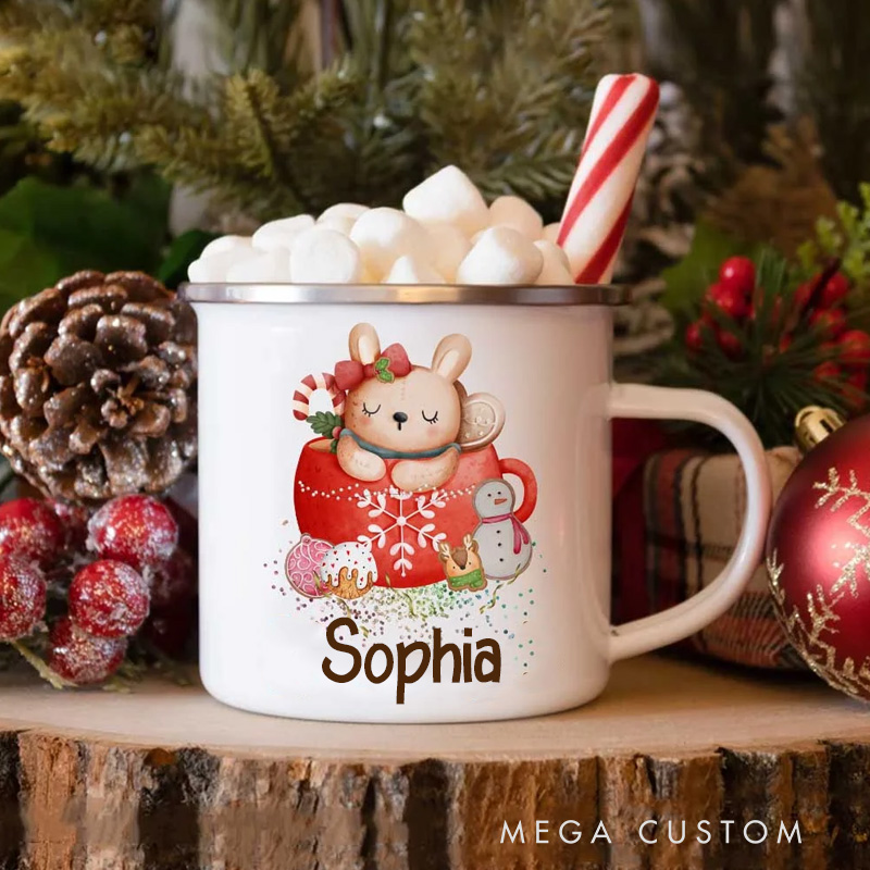 Personalized Cartoon Christmas Animal Camping Cup with Name