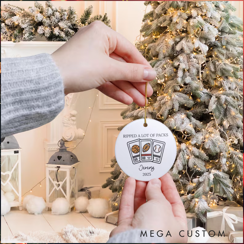 Personalized Sports Card Christmas Ornament with Custom Name and Year