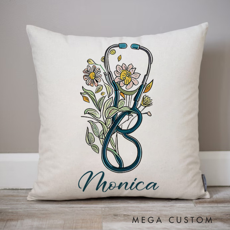 Personalized Throw Pillow for Nurse Stethoscope Blooms The Art of Healing Nurse Appreciation Gifts