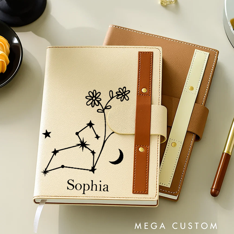 Personalized Zodiac Sign Custom Journal Birthday Gift With Name Month Zodiac Gift Journal Notebook Astrology Gift