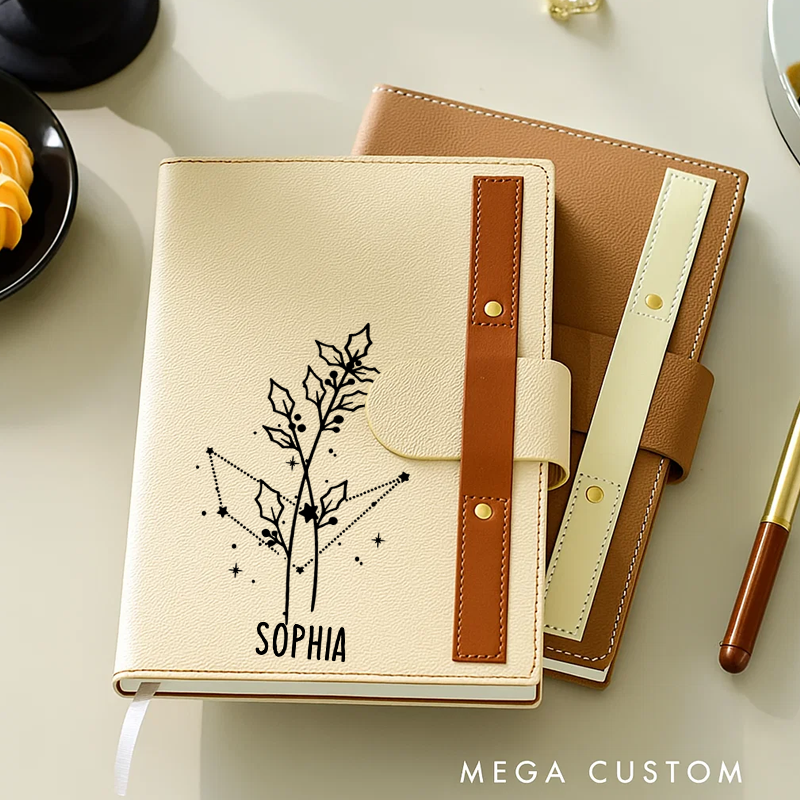 Personalized Zodiac Sign Custom Journal Birthday Gift With Name Month Zodiac Gift Journal Notebook Astrology Gift