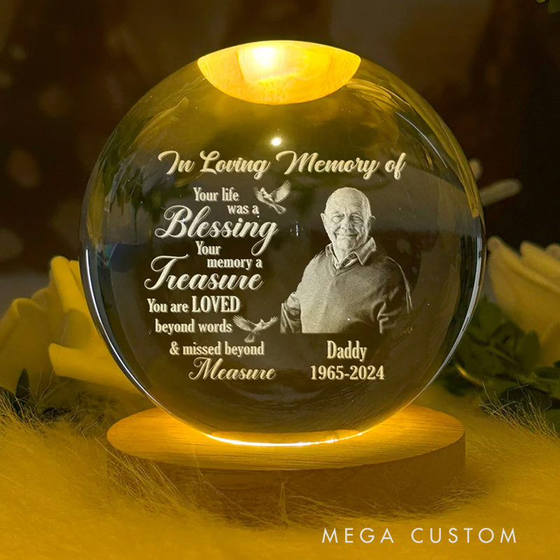Personalized Wooden Base Crystal Lamp The Light Remains Memorial Crystal Ball Lamp Sympathy Gift