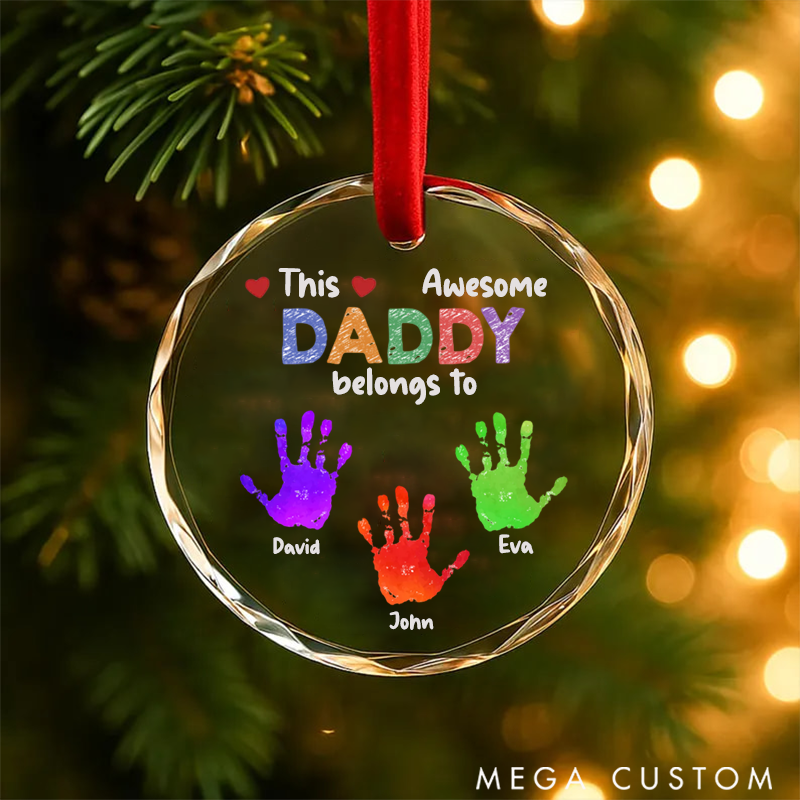 Personalized Family Ornament This Daddy Belongs to Theme Colorful Handprint Pattern Design