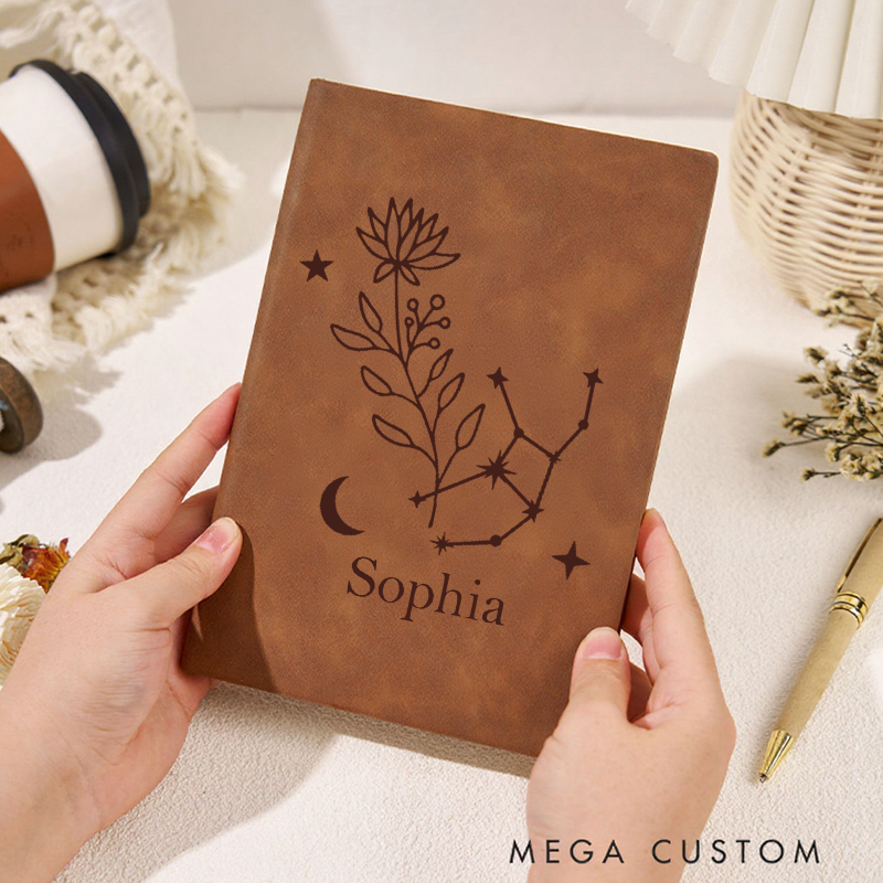 Personalized Zodiac Sign Custom Journal Birthday Gift With Name Month Zodiac Gift Journal Notebook Astrology Gift