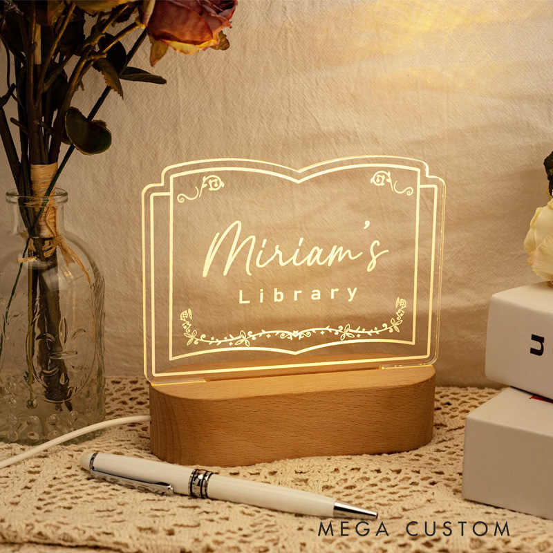 Personalized Library Sign Night Light Bookshelf Decor Sign Light with Name Bookish Light Bookworm Gift Book Lover Gift Bookish Gift