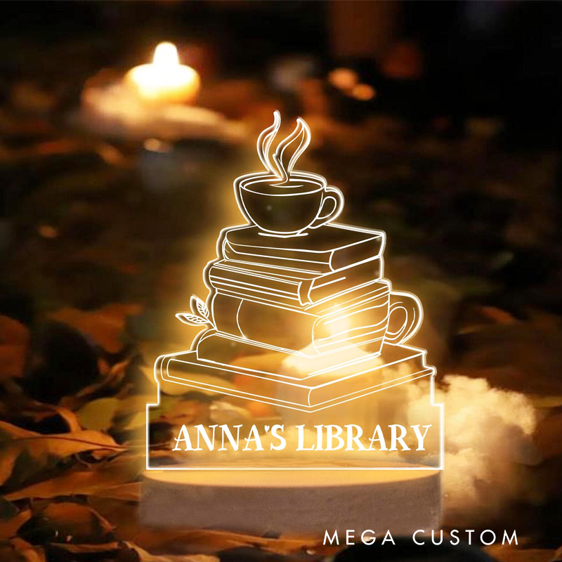 Personalized Book Night Light Name Acrylic Light with Name Reading Room LED Decor Bookish Gift Book Lover Gift Librarian Gift