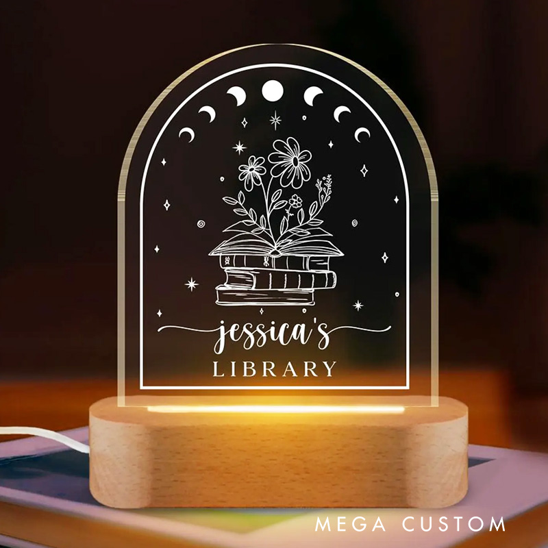 Personalized Library Night Light Bookish Sign Light with Name Book Club LED Light Book Lover Gift Librarian Gift