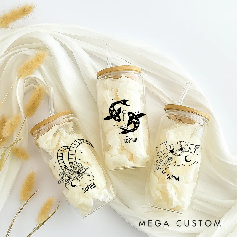 Personalized Floral Tumbler With Zodiac Signs Custom Coffee Cup Custom Floral Tumbler With Name Birthday Gift