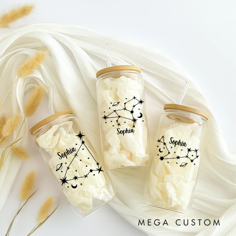 Personalized Water Glasses Tumbler With Zodiac Signs Custom Coffee Cup Custom Water Glasses Tumbler With Name Birthday Gift
