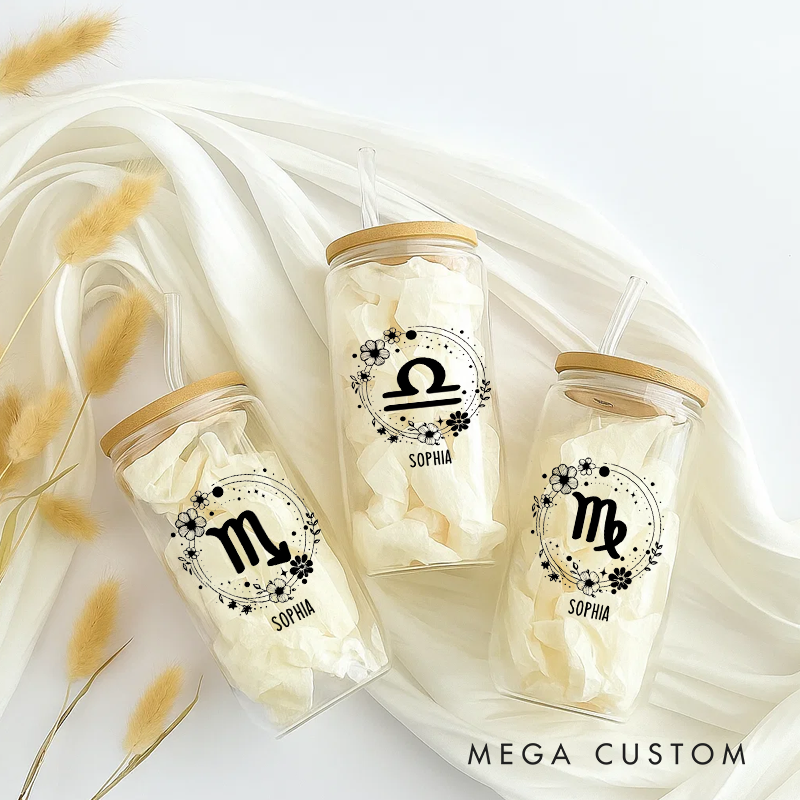 Personalized Water Glasses Tumbler With Zodiac Signs Custom Coffee Cup Custom Water Glasses Tumbler With Name Birthday Gift