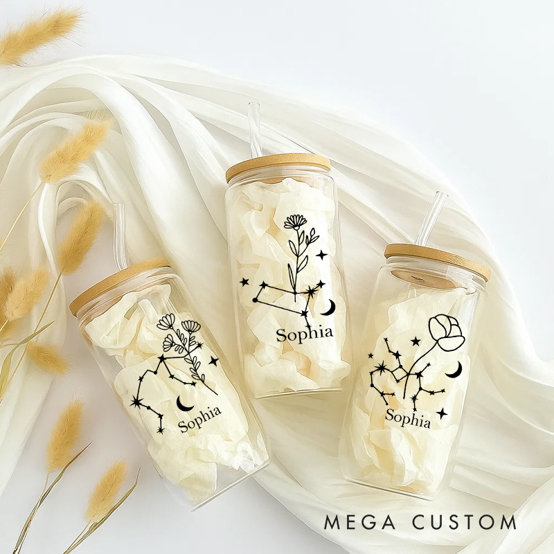 Personalized Floral Tumbler With Zodiac Signs Custom Coffee Cup Custom Floral Tumbler With Name Birthday Gift