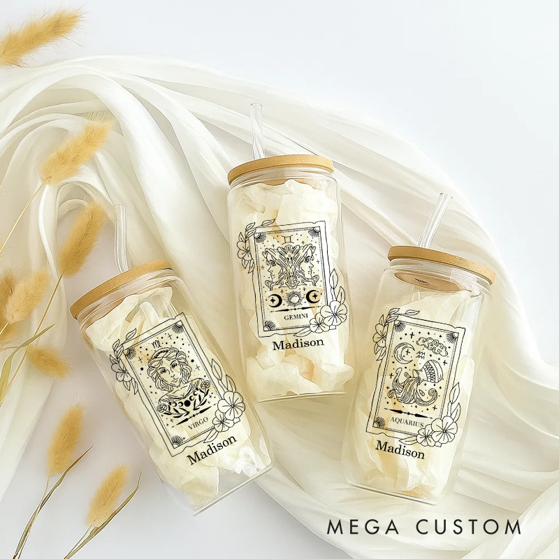 Personalized Water Glasses Tumbler With Zodiac Signs Custom Coffee Cup Custom Water Glasses Tumbler With Name Birthday Gift