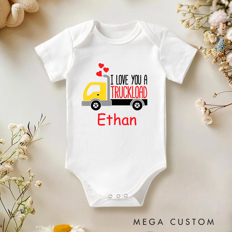 Personalized I Love You a Truckload Valentine's Baby Onesie Gift for Baby