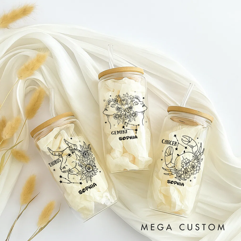 Personalized Water Glasses Tumbler With Zodiac Signs Custom Coffee Cup Custom Water Glasses Tumbler With Name Birthday Gift