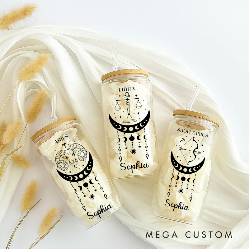Personalized Zodiac SignWater Glasses Tumbler Coffee Tumbler Zodiac Personalized Birthday Gift Astrology Gift Celestial Moon Gifts