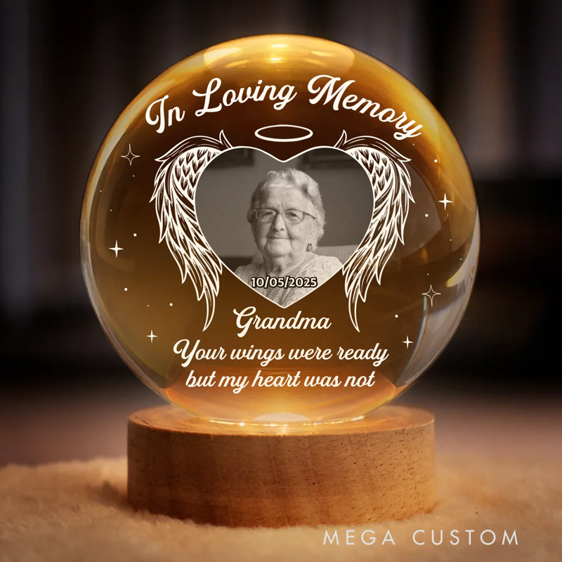 Personalized Photo Crystal Globe Lamp Memorial My Heart Still Holds You Sympathy Gifts for Loss of Grandmother