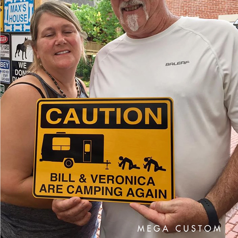 Personalized Camping Warning Sign Funny Camping Sign Caution Are Camping Again for Outdoor Camping Enthusiasts