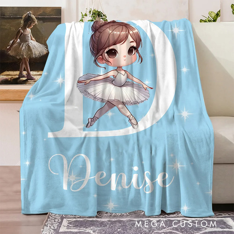 Personalized Cartoon Swan Lake Ballet Girl Stars Blanket Flannel Blanket Ballet Lover Blanket with Name for Dance Lovers Dancer