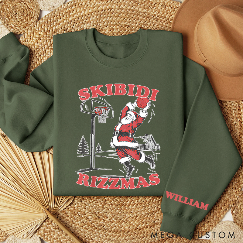 Personalized "Skibidi Rizzmas" Santa Basketball Christmas Sweatshirt with Custom Name