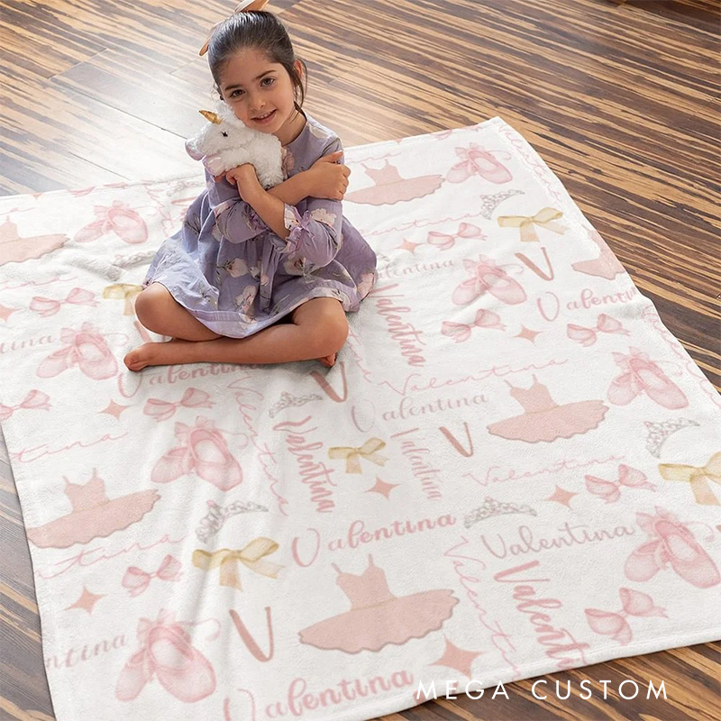 Personalized Pink Ballet Skirt Slippers Blanket Flannel Blanket Ballet Lover Blanket with Name for Dance Lovers Dancer