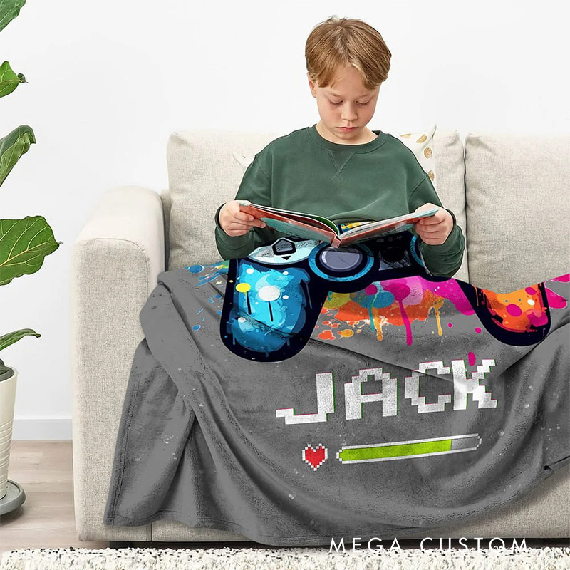 Personalized Color Ink Get Ready Gamepad Blanket Flannel Blanket Gaming Blanket with Name for Game Lovers Gamer