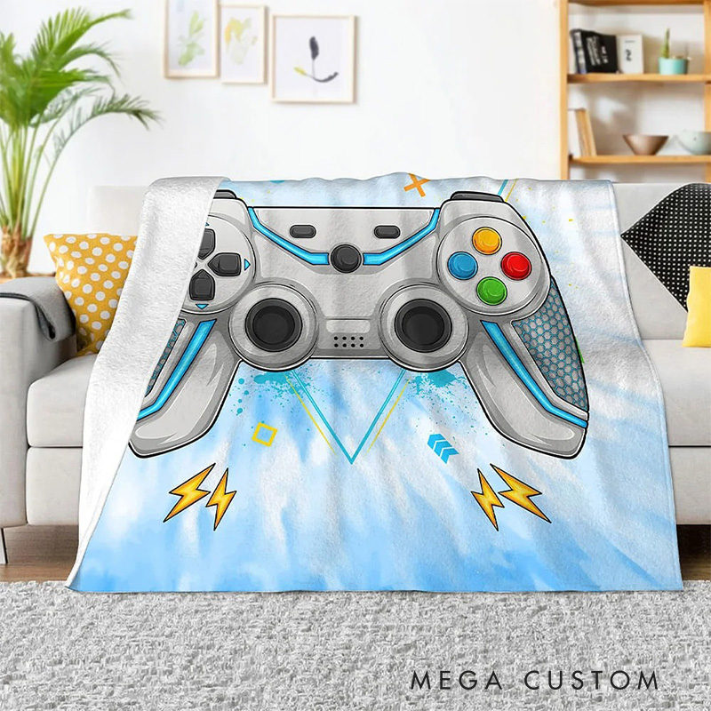 Personalized Multicolor Tie Dye Gamepad Blanket Flannel Blanket Gaming Blanket with Name for Game Lovers Gamer