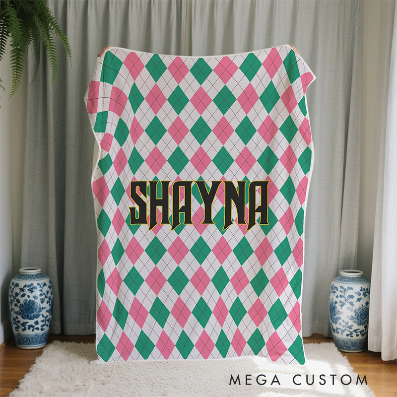 Personalized Witch Movie Pink Green Prismatic Plaid Blanket Flannel Blanket Movie Blanket with Name for Film Fan