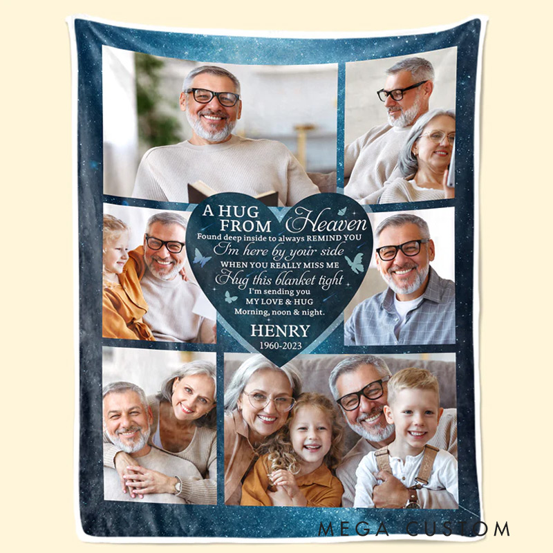Personalized Memorial Photo Blanket A Hug From Heaven Sympathy Gift for Family Members Christmas Gift