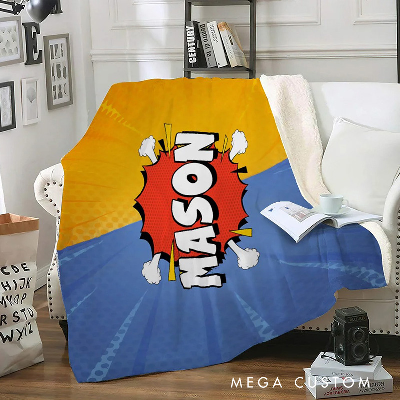 Personalized Cute Comic Speech Bubble Style Blanket Flannel Blanket Comic Blanket with Name for Anime Fan