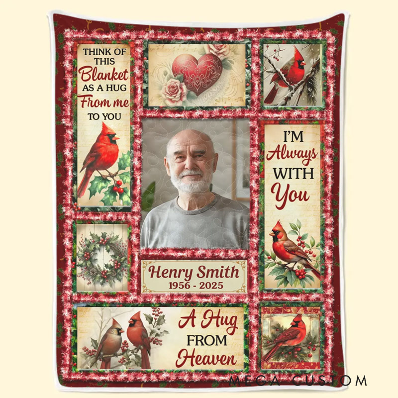 Personalized Photo Cardinal Blanket Always Remembered Never Forgotten Christmas Memorial Sympathy Gifts for Family Members 