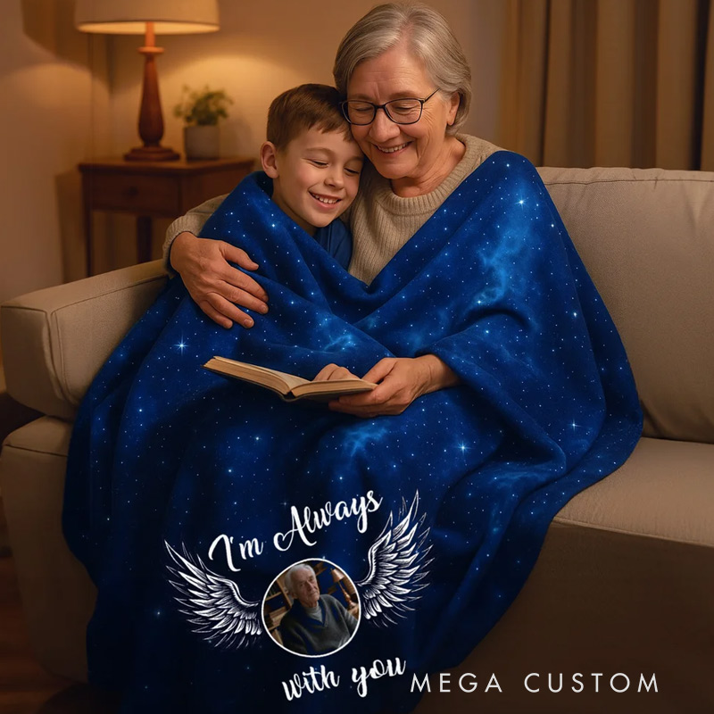 Personalized Starry Sky Angel Wing Photo Soft Throw Blanket Remembrance In Loving Memory Sympathy Gift for Loss of Loved One