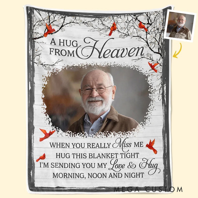 Personalized Photo Memorial Blanket I'll Be Watching Over You From Heaven Christmas Sympathy Gifts for Family Members 