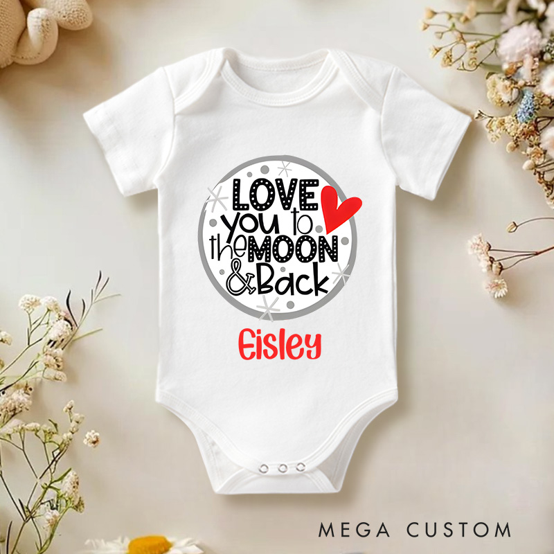 Personalized Love You to the Moon and Back Baby Onesie Valentine's Day Baby Gift