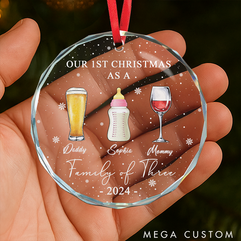Personalized Family Ornament First Christmas as Family Theme Beer and Bottles Pattern Design
