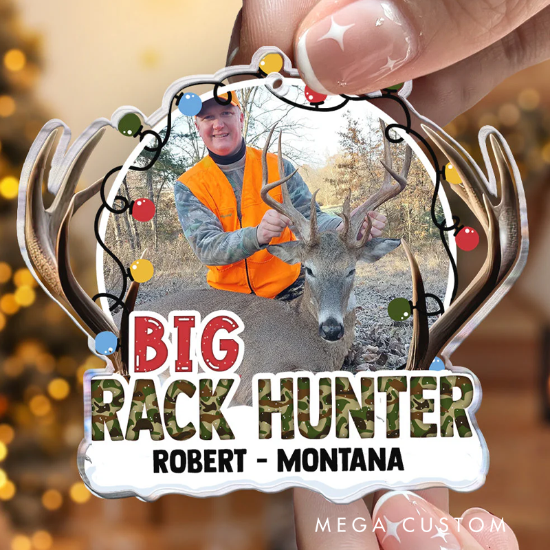 Personalized Acrylic Photo Ornament Custom Big Rack Hunter Christmas Ornament Gift for Hunting Lover