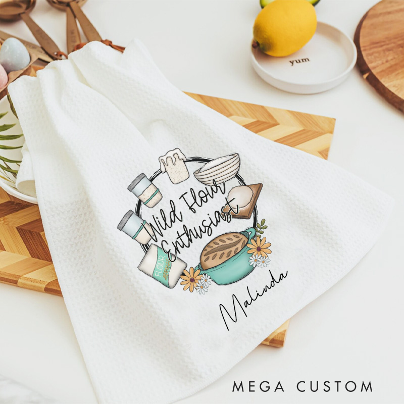 Personalized Wild Flour Enthusiast Baking Kitchen Towel Custom Sourdough Bakers Tea Dish Towel Bread Makers Dish Towel Gift for Baking Lover