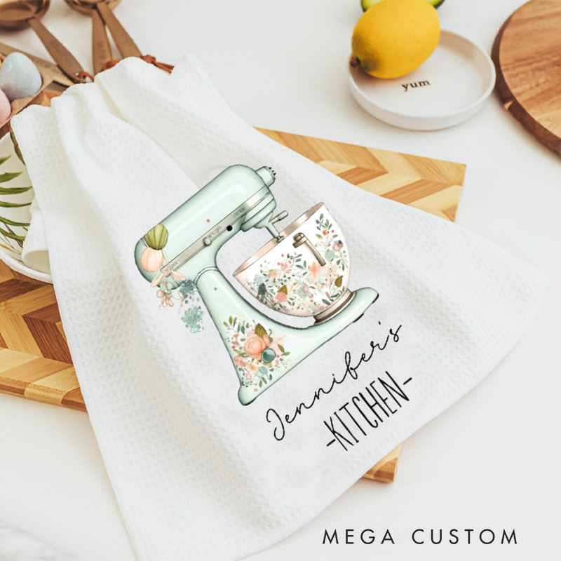 Personalized Teal Kitchen Mixer Baking Kitchen Towel Baking Tea Dish Towel Kitchen Decor for Baker Baking Lover Gift