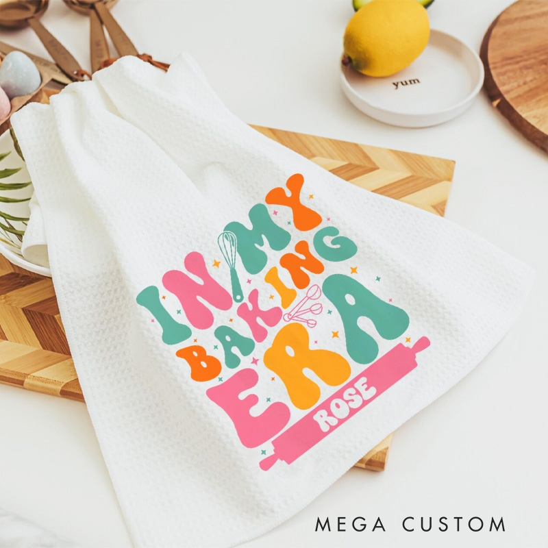 Personalized in My Baking Era Kitchen Towel Bakers Dish Towel with Name Baking Hand Towel for Baking Lover Gift