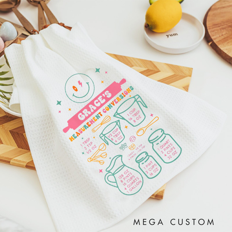 Personalized Measurement Conversions Kitchen Towel Bakers Dish Towel with Name Recipe Hand Towel for Baking Lover Gift