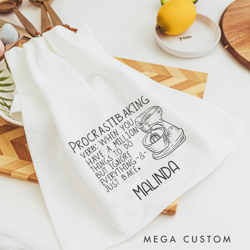 Personalized Procrastib Baking Kitchen Towel Humorous Flour Sack Dish Towel with Name Kitchen Mixer Hand Towel for Baking Lover Gift