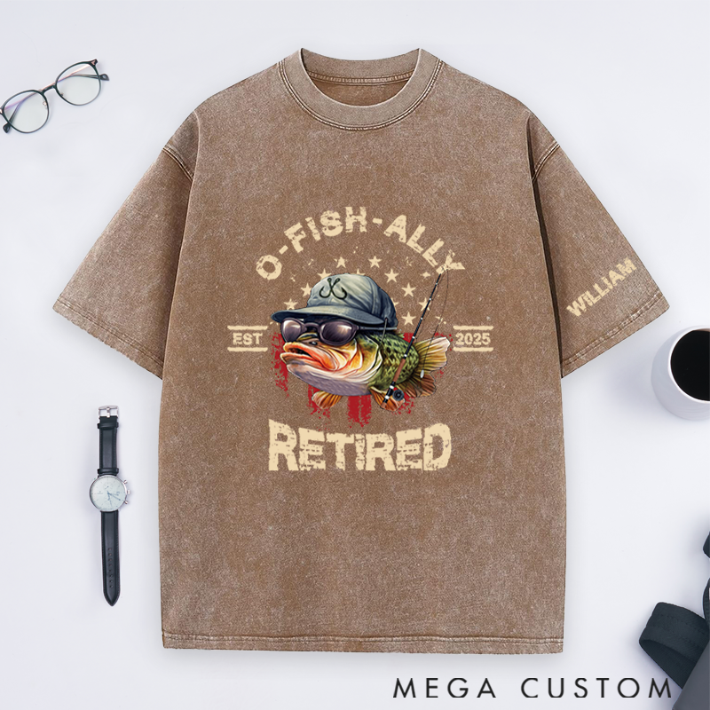 Personalized Fishing Retirement T-Shirt with O-Fish-Ally Retired Design Custom Name and Time Retirement Gifts For Fishing Lover