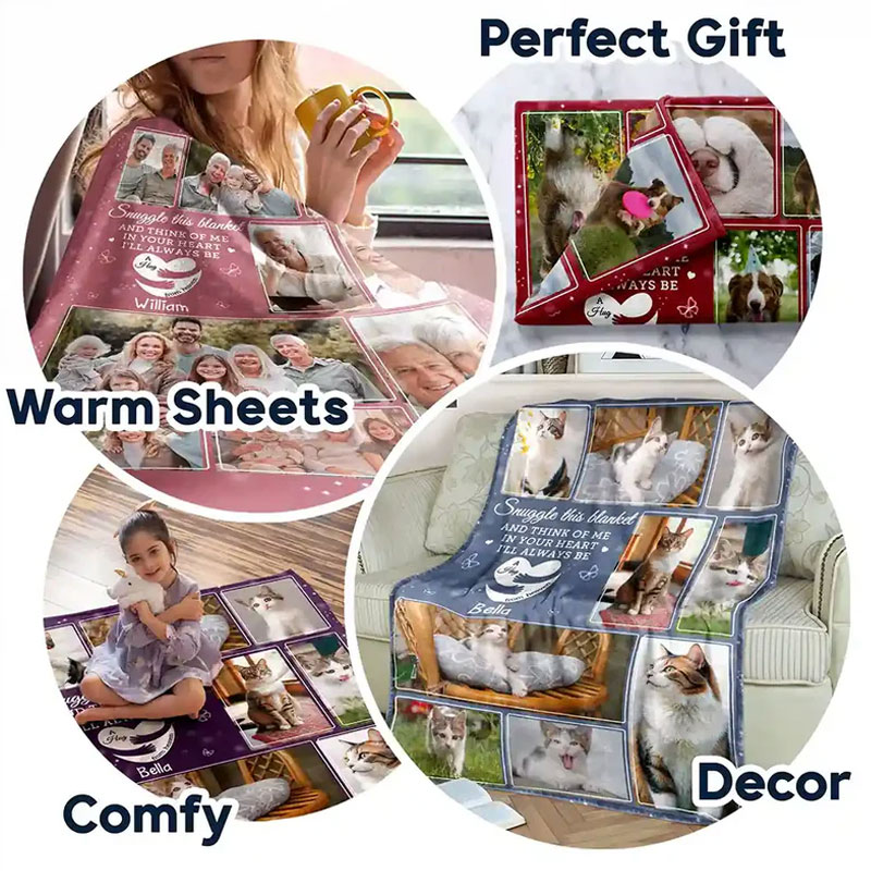 Personalized Memorial Throw Blanket Custom Photo Memorial Think Of Me In Your Heart Sympathy Gift for Family Members