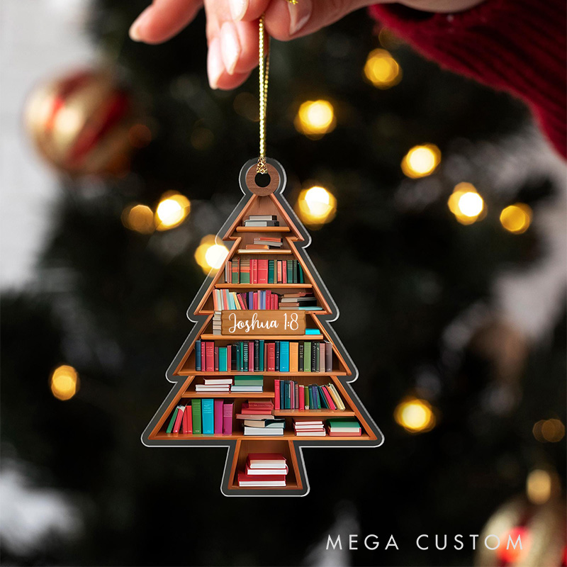 Personalized Book Tree Bible Verse Acrylic Christmas Ornament Holiday Tree Decor Book Club Gift Religious Christmas Gift Book Lover Gift for Bookworms