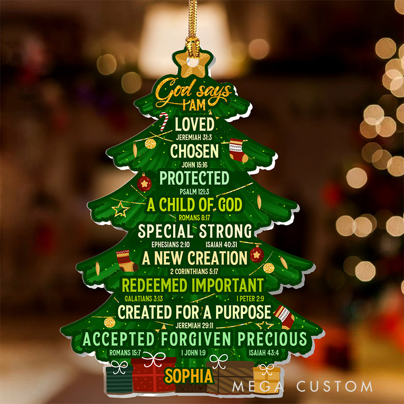 Personalized God Says I am Christmas Tree Acrylic Ornament with Name Holiday Tree Decor Christmas Gift for Christian
