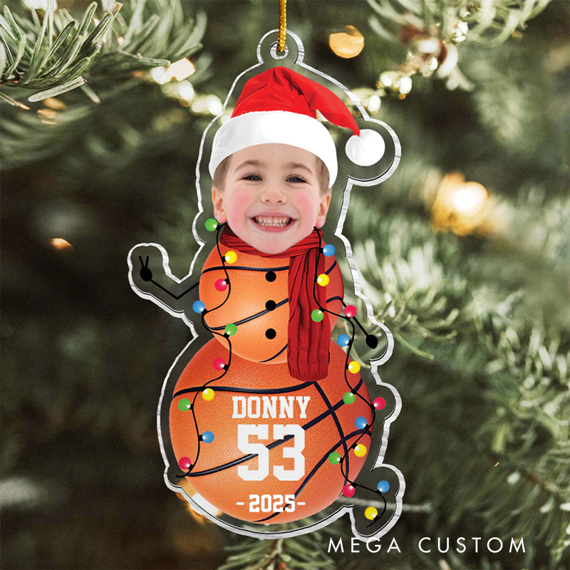 Personalized Sports Snowman Christmas Ornament with Custom Photo, Name, Number, and Year