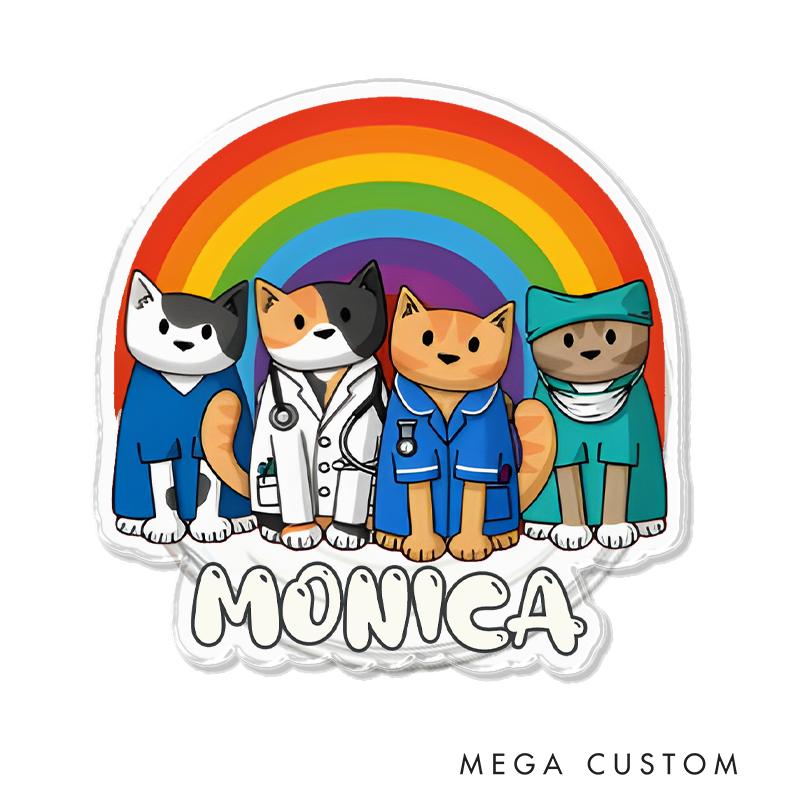 Personalized Rainbow Cat Nurses Phone Grip Custom Name Medical-Themed Accessory